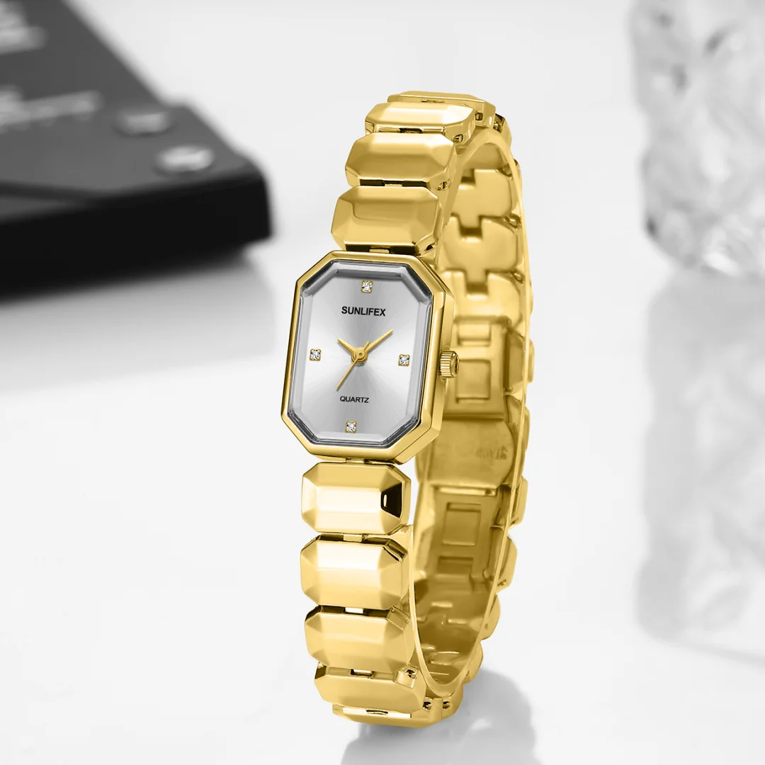 

SUNLIFEX квадратные женские часы со стальной полосой, роскошные золотые женские кварцевые часы, деловые женские часы-браслет, наручные часы, дропшиппинг