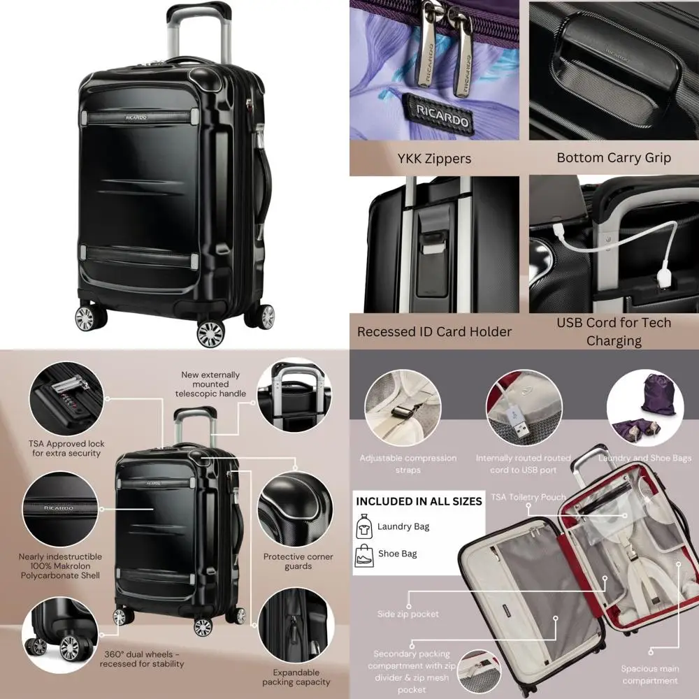 

2.0 hardside 4 wheel spinner suitcase with tsa lock, lightweight, unisex, stylish, black, 21-inch