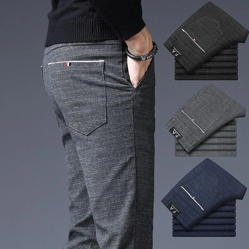 Pantalones de traje de moda para hombre, pantalones formales informales ajustados, pantalones de lápiz rectos de Color sólido, otoño e invierno,