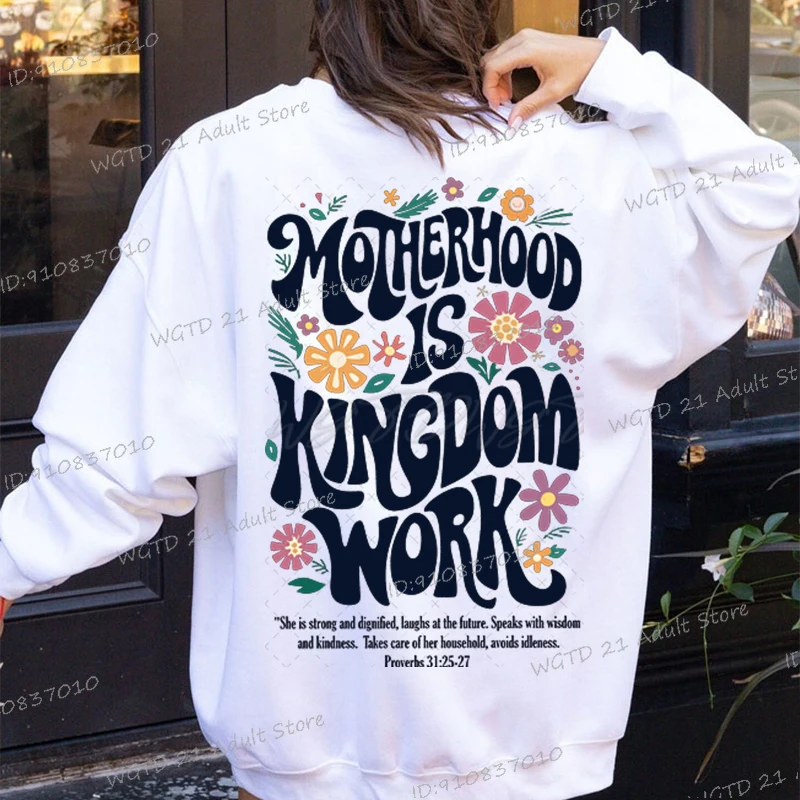 Motherhood Is Kingdom Work Graphics Pullover Retro Christian Mom Women's Sportswear Casual Long Sleeve Bible Verse Sweatshirts