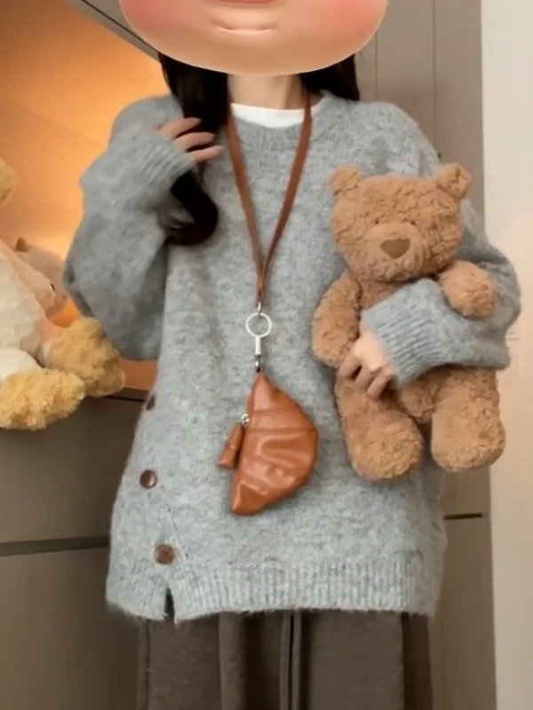 レディース ルーズ ニット セーター カジュアル 初秋の服装 屋内外で着用可能 長袖 ラウンドネック トップ 快適なフィット感