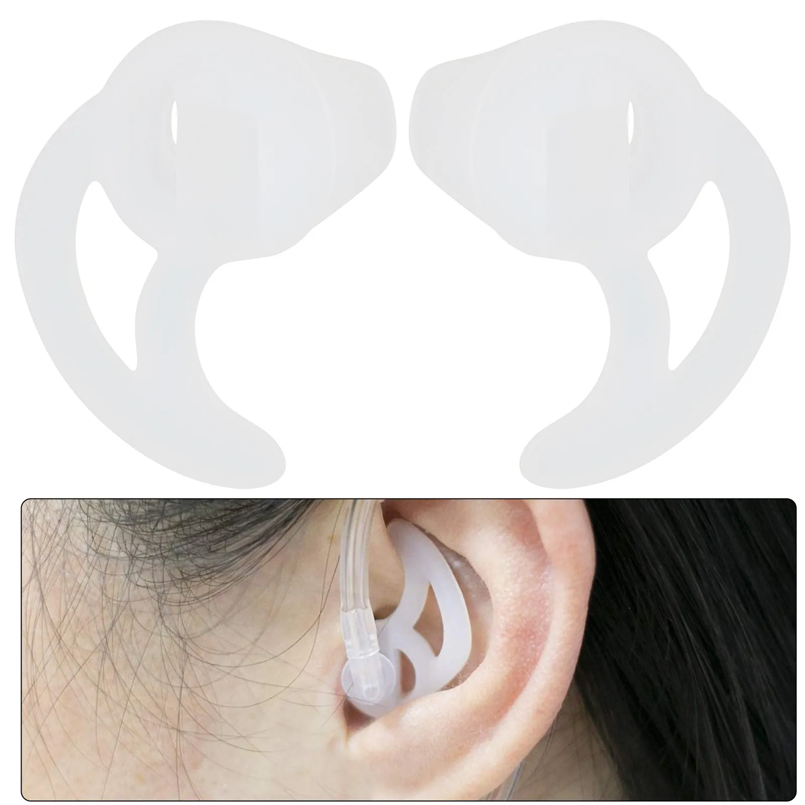 

1Pair Silicone Ear Mold Fin Tips Stretch Secure Coil Tube Earpiece Replacement Comfortable Ear Insert Sports Acoustic Tube