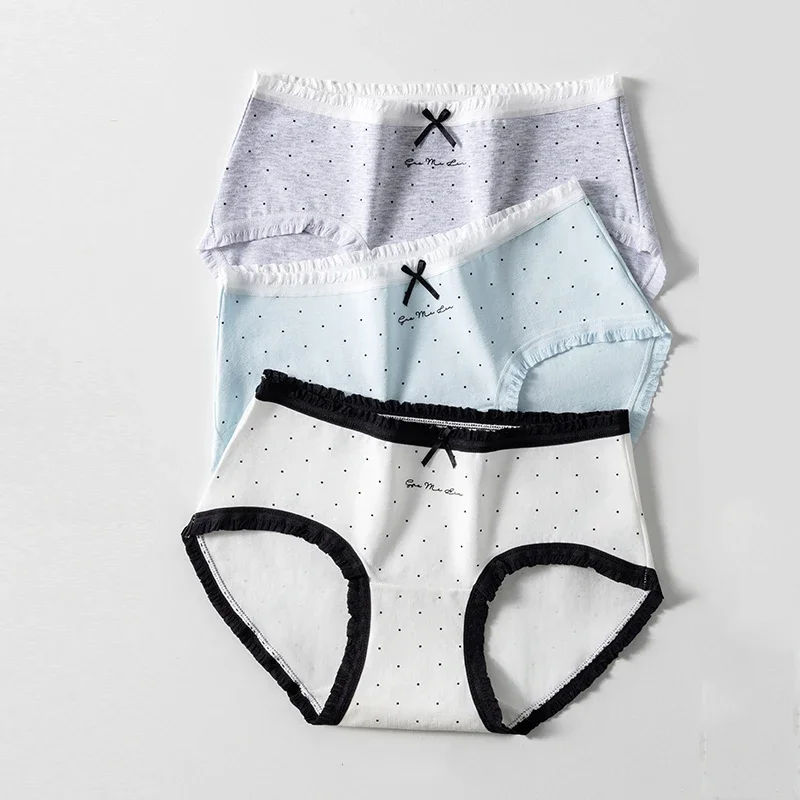3Pcs/Set Women Panties Cotton Underwear Breathable Panty New Girls Briefs Soft Mid Waist Underpants Bow Female Lingerie