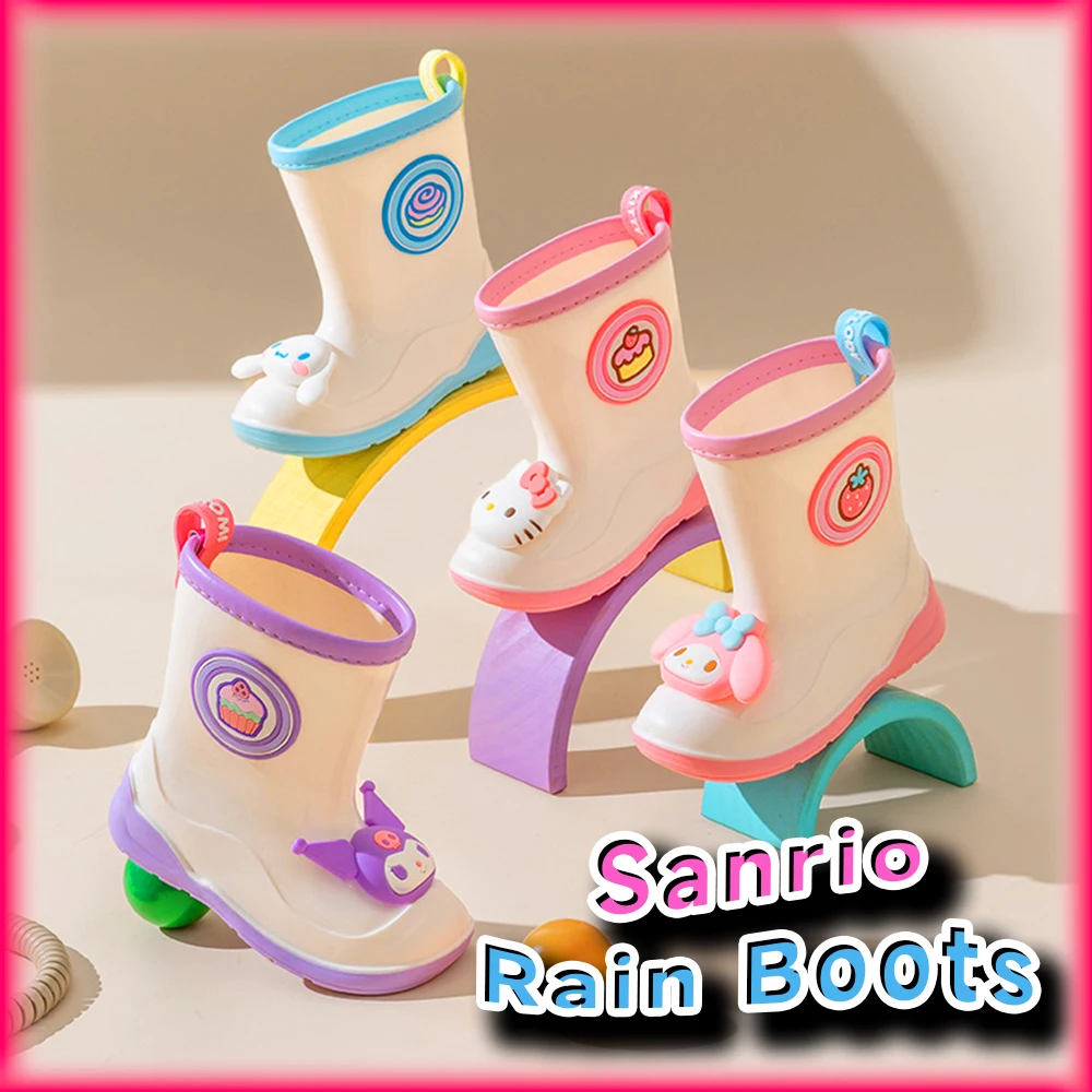 Kawaii Hello Kitty Kid Mid Calf Rain Boots Sanrio Anime Kuromi My Melody Cinnamoroll Cute Children Waterproof Shoes for Boy Girl