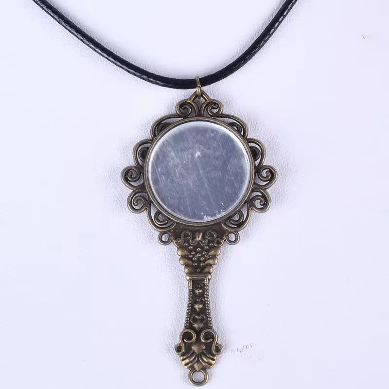 68*35Mm Vintage Antique Bronze Ancient Mirror Pendant Necklace Women Choker Wax Cord Rope Necklace Jewelry Fashion Jewellery