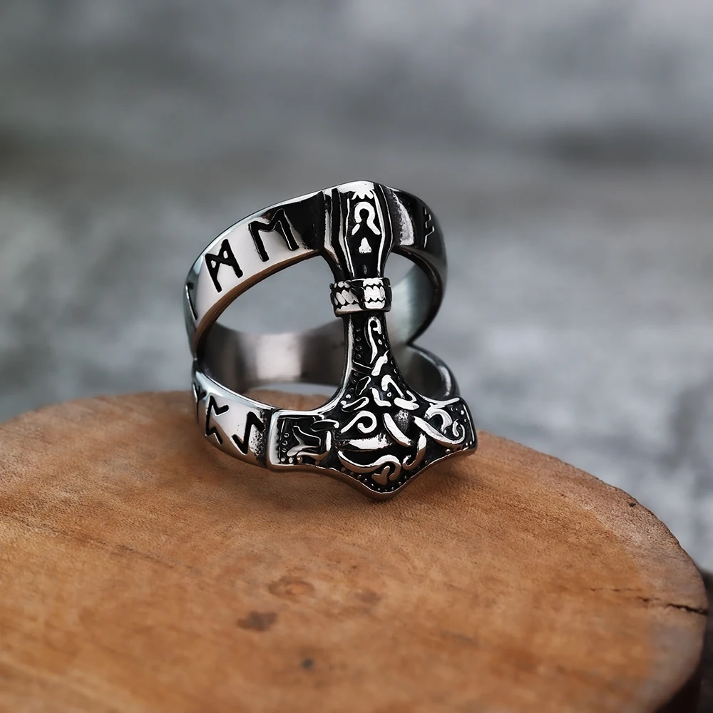 خاتم فايكنغ أودين شخصي للرجال ، الأساطير الشمال ، مطرقة رون ، النمط الأوروبي والأمريكية ، الأزياء والمجوهرات