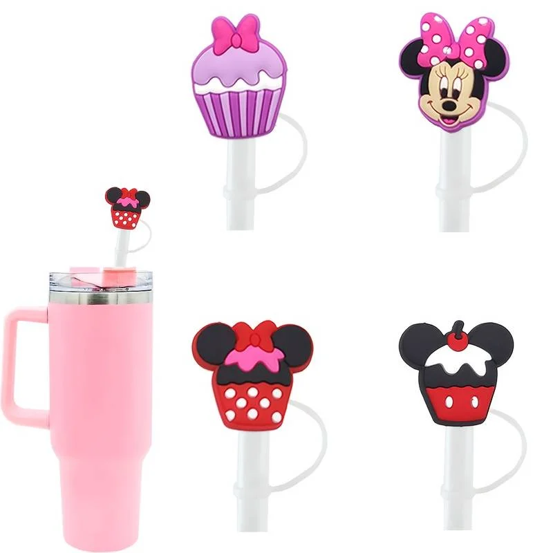 12Pcs Cartoon Silicone Straw Topper Cap, 10mm 0.39in Dust‑Proof Straw Cover With Anti‑Lost Lanyard, Reusable Straw Plug Accessories For 40oz Tumbler Cup, Birthday Holiday Party Gift Supplies, Random Style view 2