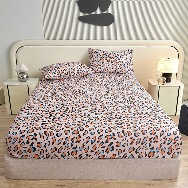 Leopard Print Fitted Bed Sheets Reactive Printed Sabanas Cama Matrimonial 90/120/140/150/160/180 Mattress Cover Double Bedsheets