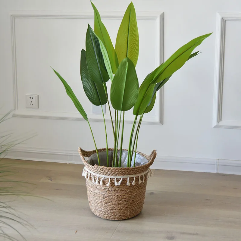 Straw Flowerpot, Dirty Clothes Basket, Storage Basket, Woven Basket, Fringed Lace, Straight Rattan Woven Bamboo Basket