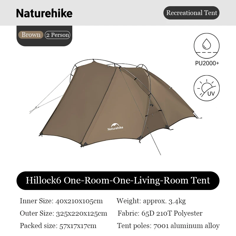 Naturehike Hillock 6 キャンプテント 2人用 防水PU2000mm UPF50+ 日よ