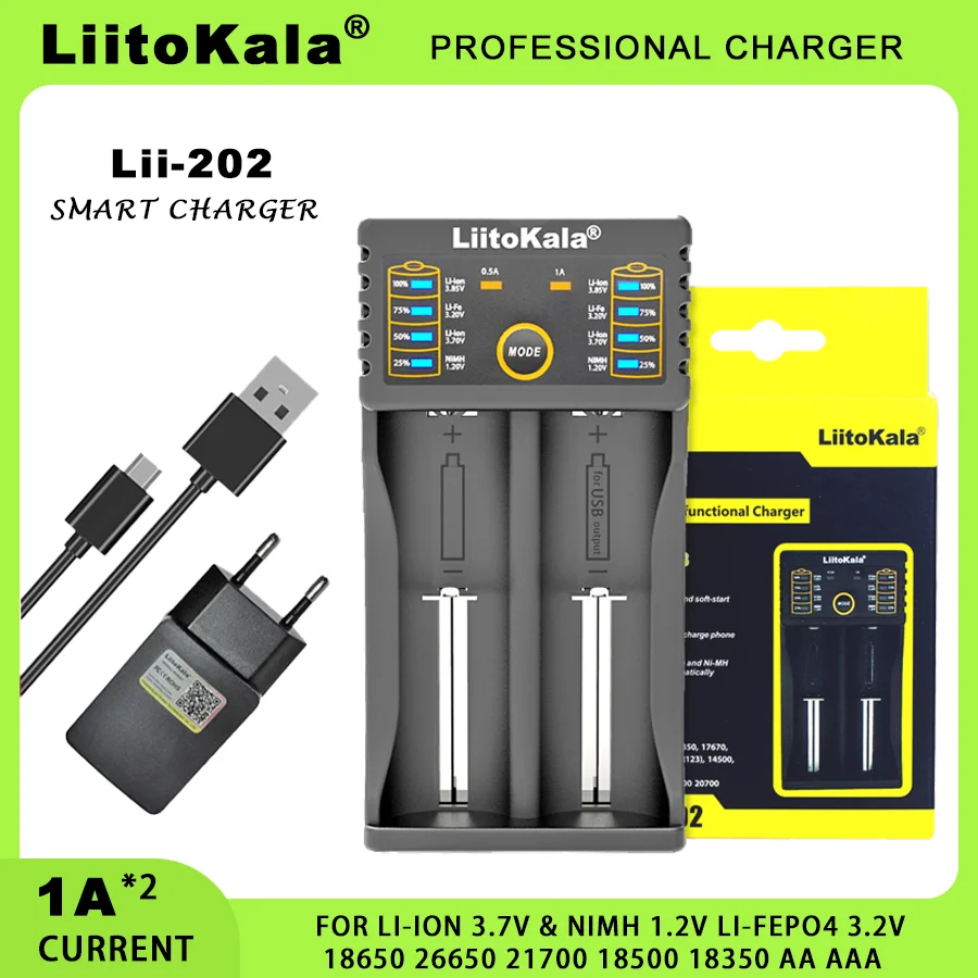 Liitokala Lii-202 Lii-100C 1.2V 3.85V 3.7V 3.2V 18650 18350 18500 21700 26700 26650 NiMH Rechargeable Lithium-Battery Charger