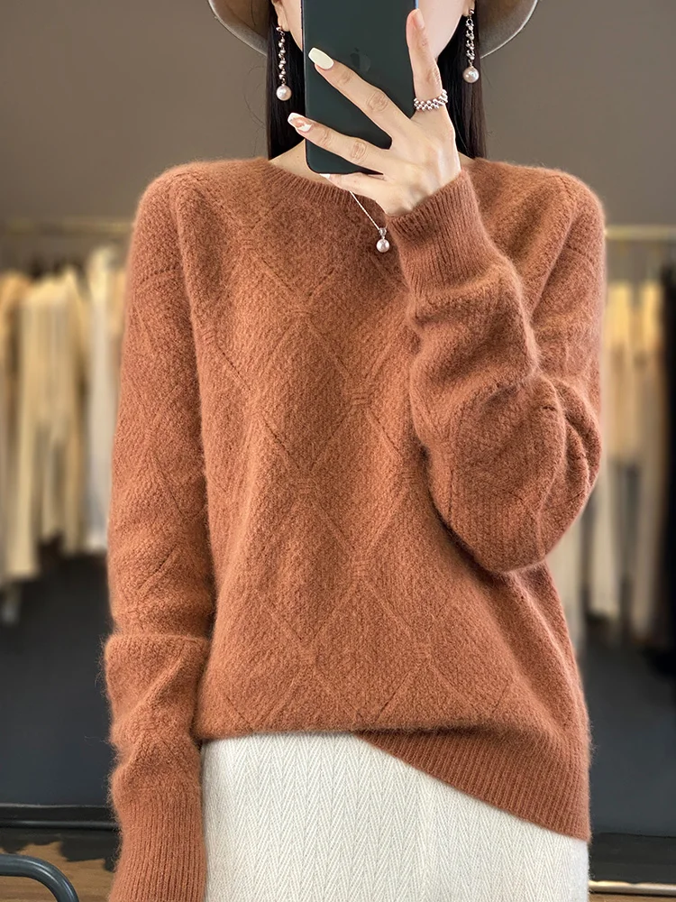 Frauen Qualität 100% Nerz Kaschmir pullover Langarm O-Ausschnitt Pullover Herbst Winter dicke weiche warme Pullover weibliche Kleidung