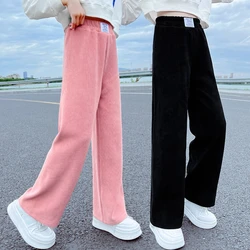 Girls Pants Spring Autumn Casual Loose Black Pink Color Kids Wide Leg Pants School Teenage Children Trousers 6 8 10 12 14 Years