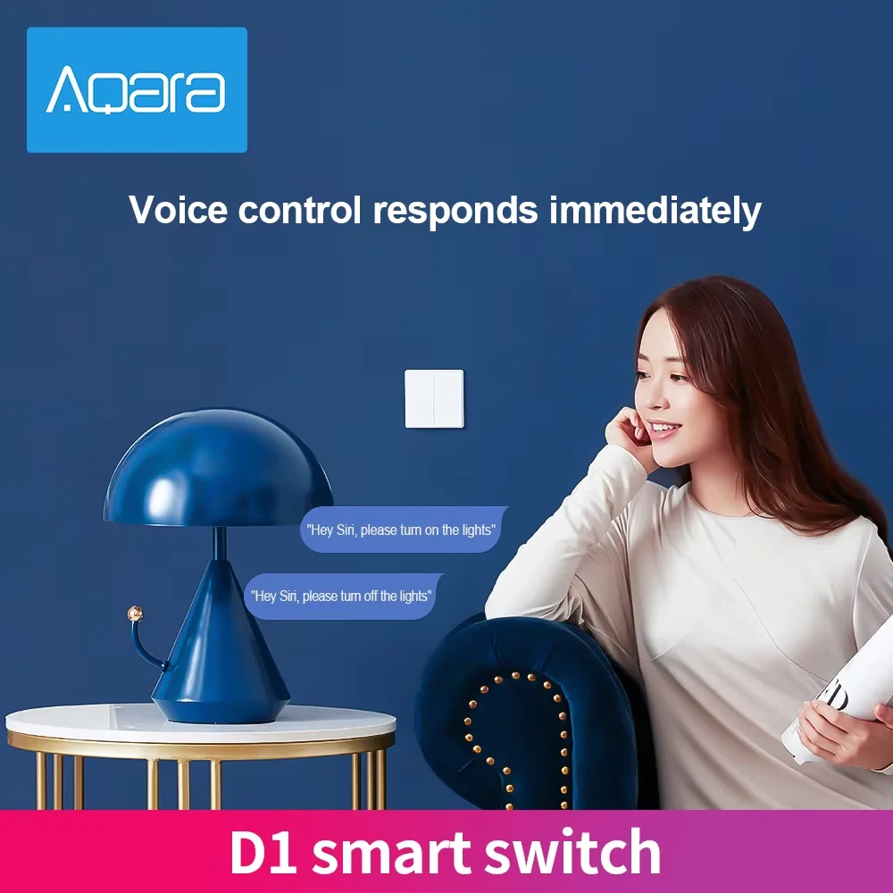Aqara-Interruptor de pared inteligente D1 Zigbee 3,0, interruptor de luz con llave inalámbrica, cable de fuego sin neutro, para Mi Home, Apple Homekit