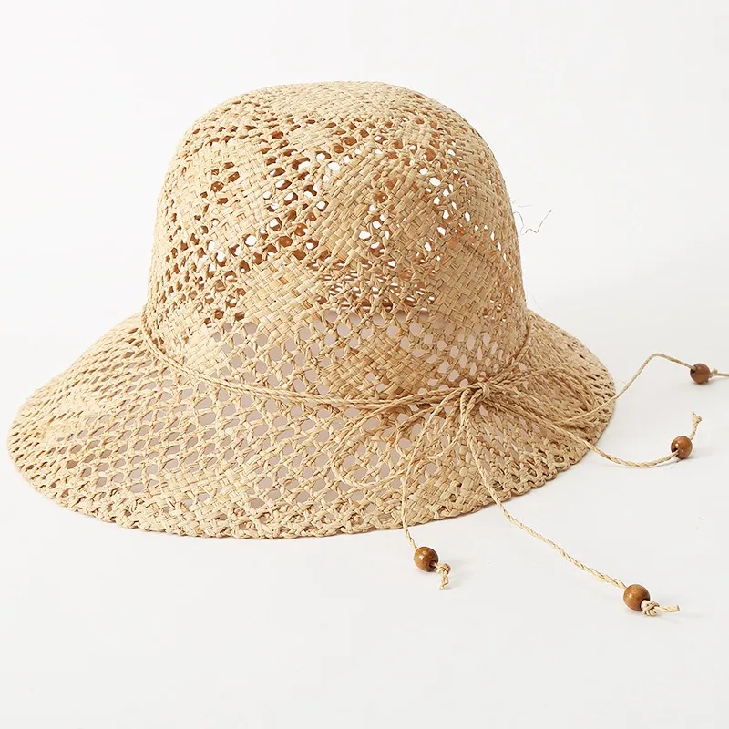 

Designer Hand Woven Raffia Hats Fashion Hollow Dome Top Sun Hats Women Outdoor Travel Visor Straw Cap Summer Beach Bucket Hats