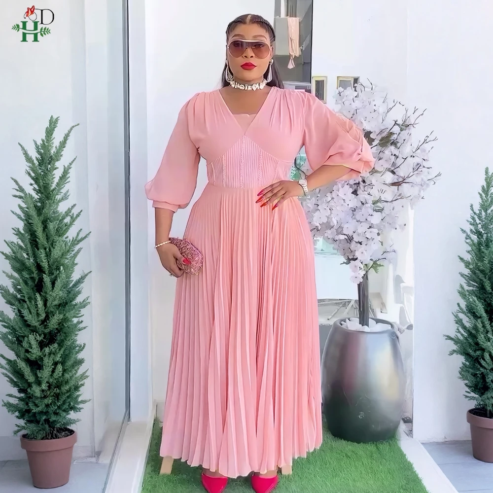 

H&D African Clothing Plus Size For Women Elegant Dubai Turkey Dresses Africa Party Wedding Pleated Dress Daily Wear Summer Gown