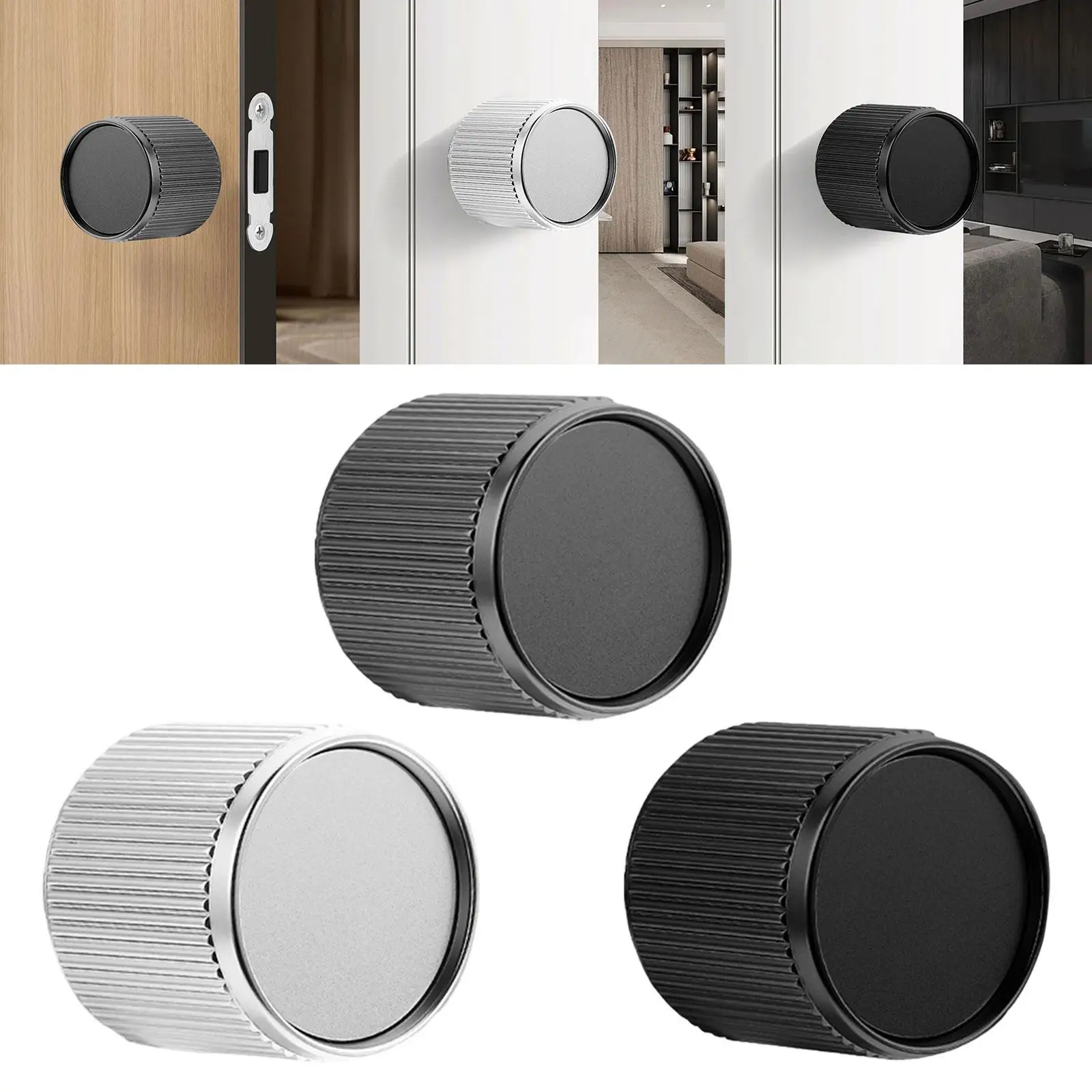 Room Interior Keyless Door Lock Set Round for Bedroom Simple Assembly Universal Latch Multifunctional Doorknob 5x5.3cm