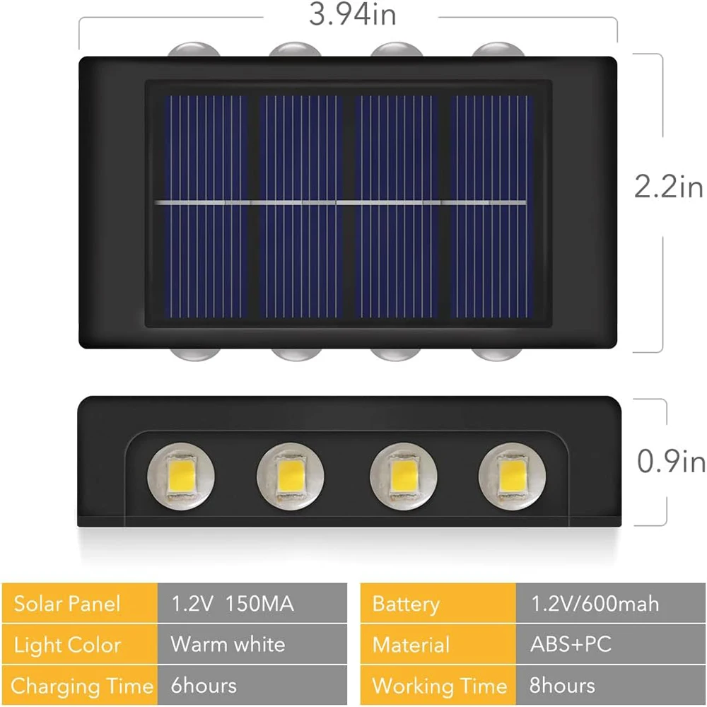 8/10 LED Solar Wall Light UP Down Illuminate Outdoor Sunlight Sensor Lamp Waterproof Decorative Lighting for Home Garden Porch