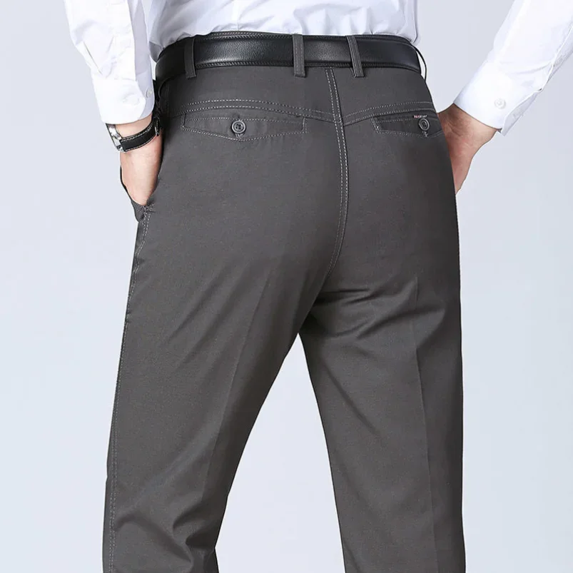 Summer Thin Pants Men\'s Cotton Autumn Thick Trousers Fashion Brand Cargo Pants Smart Casual Solid Khaki Gray Suit Pant YYQWSJ