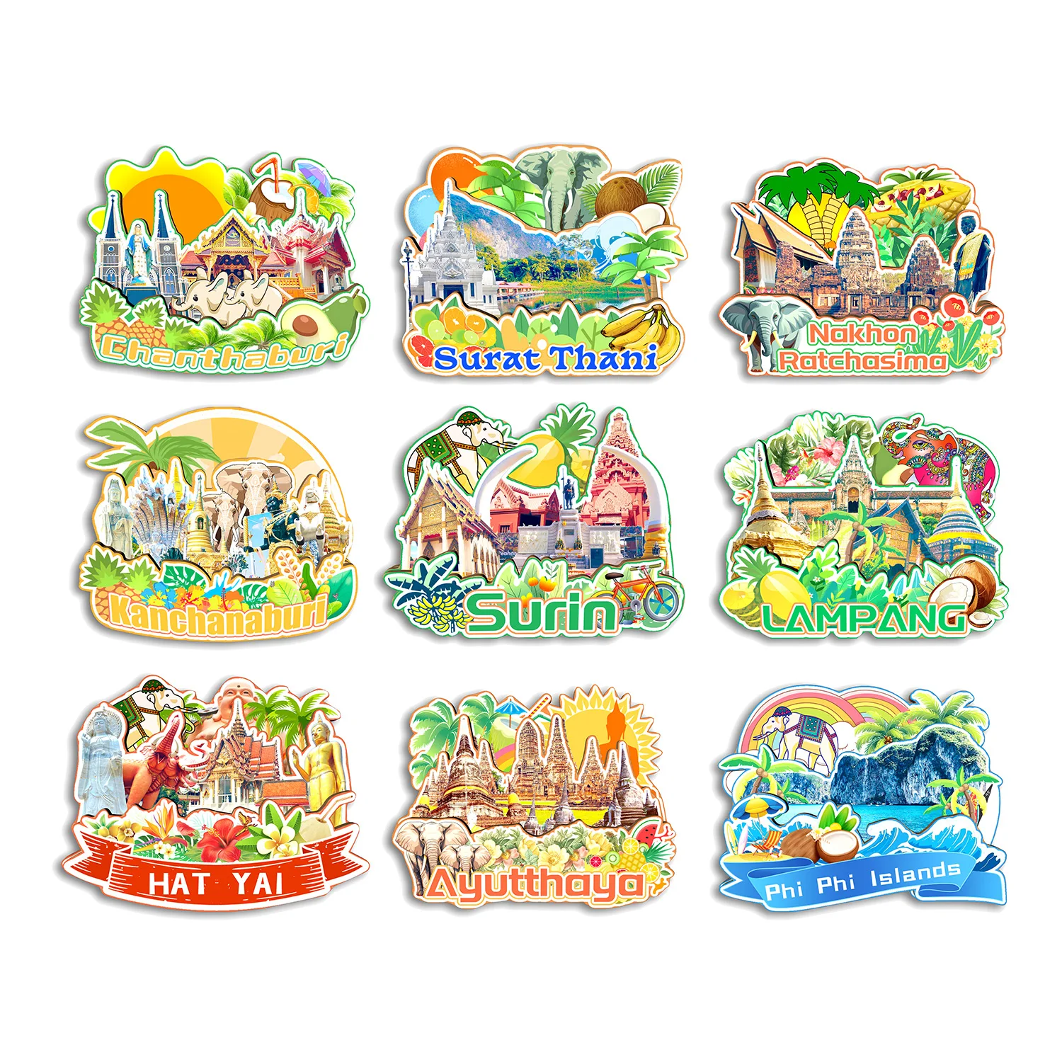 

Phi Phi Islands Ayutthaya Hat Yai Lanpang Kanchanaburi Nakhon Ratchasina Surat Thani Thailand Fridge Magnet Travel Souvenir Gift