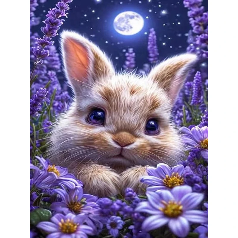 5D DIY Diamantmalerei Hase und Mond Diamant-Mosaik Tier- und Blumenmotiv Neu 2026 Dekorative Gemälde