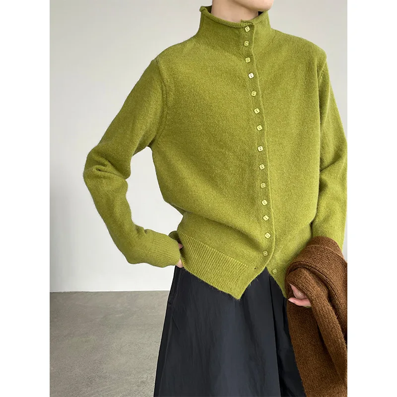 Women's Slimming Half Turtleneck Knitted Cardigan - Winter Style