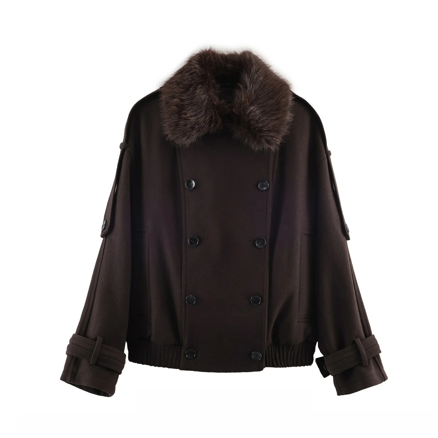 Retro Style Short Casual Fashion Slimming Women's Jacket Double Row Buttons Fur Collar Versatile Warm Winter Outerwear