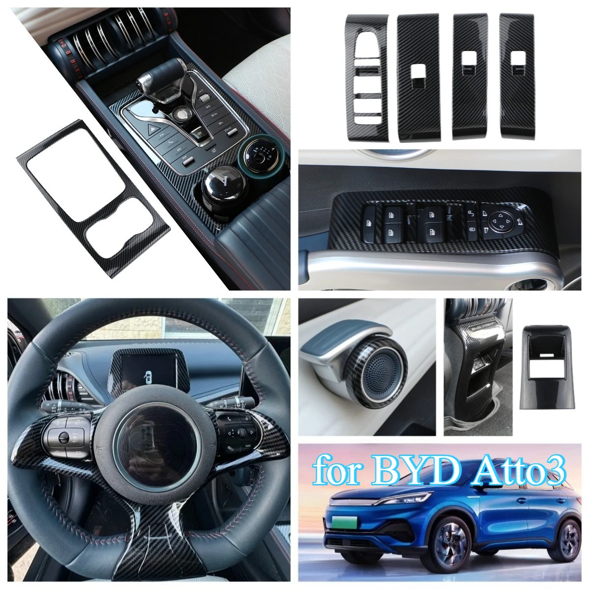 Inner AC Panel Outlet Cover Steering Wheel Water Cup Panel Cover Dashboard Frame Trim for BYD Atto3 2022-2024 LHD Car Styling