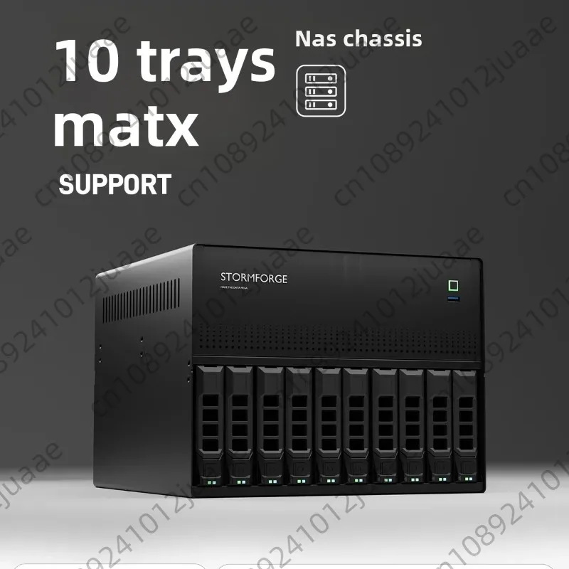 N10 NAS chassis 10 + 2 disk slots mainboard black group, Flying Bull PCI-E 1U power supply (tray not included)