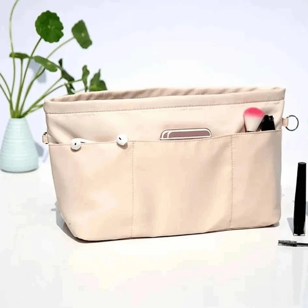 Multi-Pocket Insert Cosmetic Bag with Zipper Large Capacity Nylon Toiletry Bag Solid Color Multifunctional Storage Bag Room
