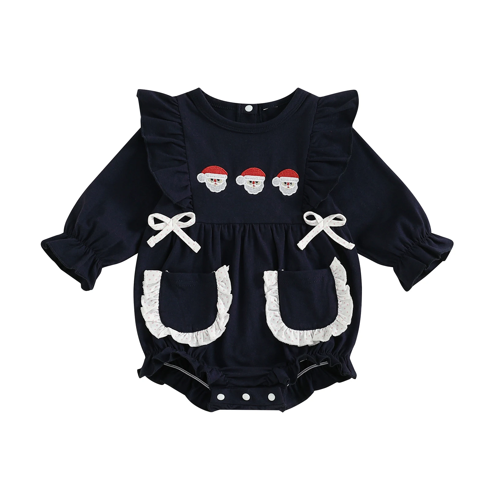 

Baby Girls Christmas Romper Santa Claus Embroidery Bow Long Sleeve Jumpsuits for Newborn Infant Fashion Clothes