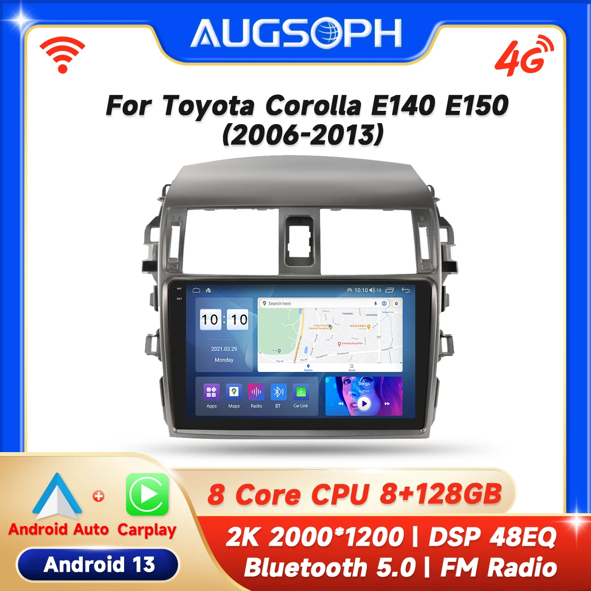 

Android 13 Car Radio for Toyota Corolla E140 E150 2006-2013, 9inch 2K Multimedia Player with 4G+WiFi CarVideo Carplay & 2Din GPS