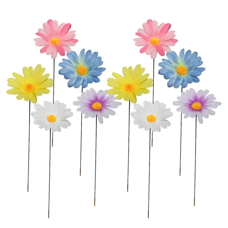 Flower Garden Stake Decor Metal Daisy Flower Stick Outdoor Floral Picks Colorful Flower Yard Art Pathway Patio Lawn Ornament