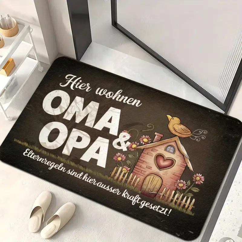 VIKAMA Vintage German Doormat, “Oma Opa” Slogan, Non-Slip, Washable Entryway Mat, Hallway and Porch Rug, Home Decor