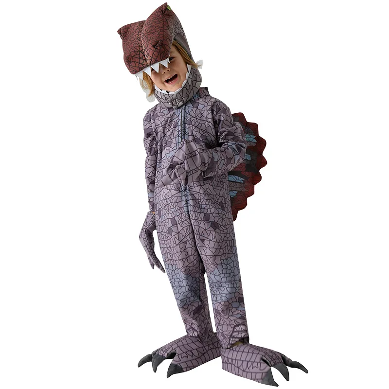 

SPINOSAURUS Child Dinosaur Costume T-rex Realistic Hooded Onesie Pajama Romper Halloween Dress Up Themed Party Role Play Suit