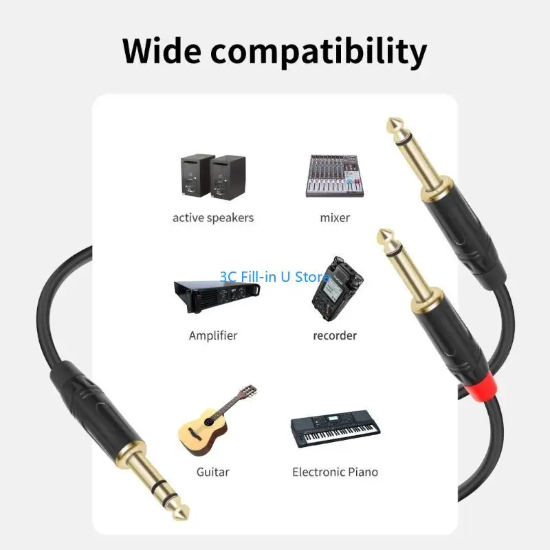 G8TA 6.35mm 1/4inch Stereos to Two Mono Insert Cable for Mixing Board Connection