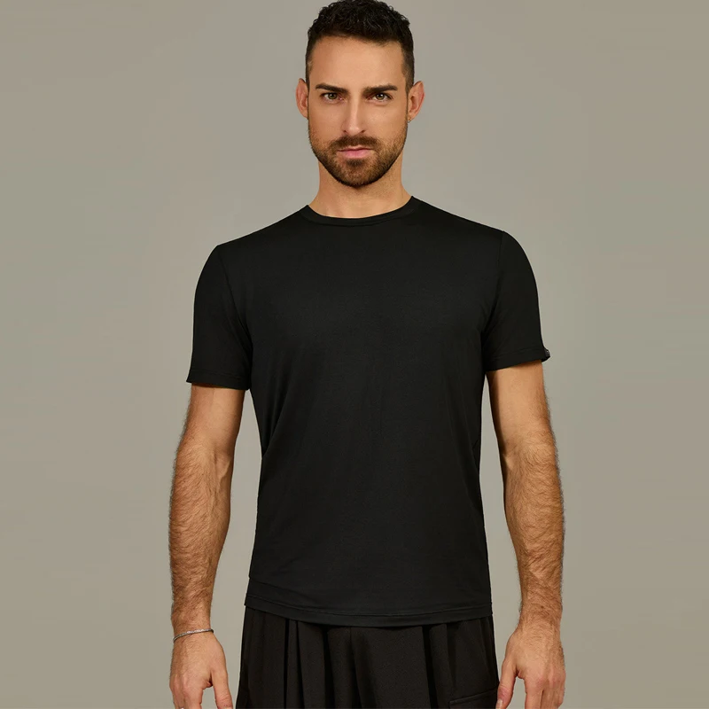 

Fashion Adults Samba Ballroom Dance Shirt Men'S Short Sleeves Latin Dance Tops Male Modern Dancing Top Training Wear SL15829