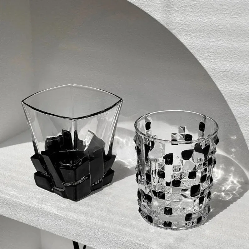 Whiskey Cup Creative Art Sense Limited Handmade Black Gem Wine Cup Light Luxury Crystal Glass Advanced Sense Water Cup Drinkware