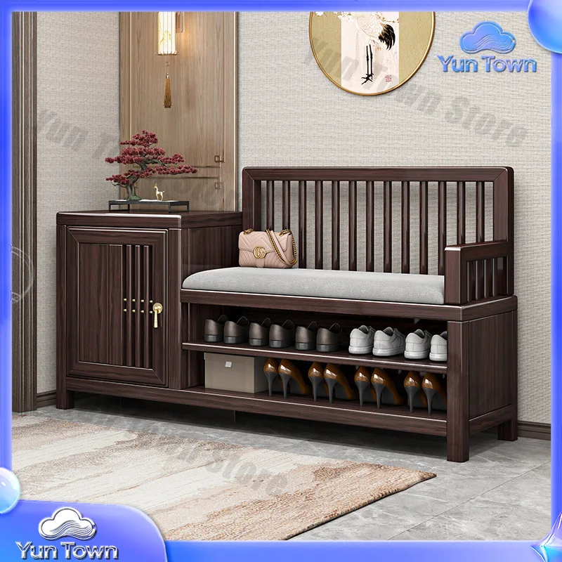 Purple Rosewood New Chinese Style Solid Wood Shoe Bench for Home Entryway Long Storage Bench with Seat for Shoes