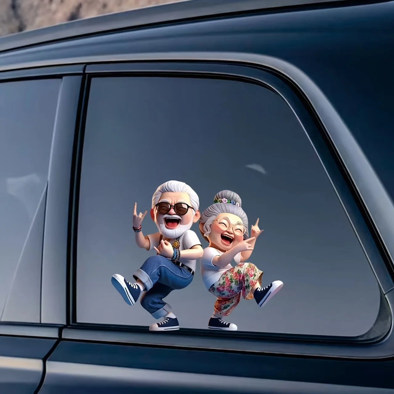 Cute Cartoon Happy Grandma Grandpa Dancing Car Sticker,Waterproof UV-Resistant Vinyl for Trunk,Fuel Cap,Window,Scratch Cover