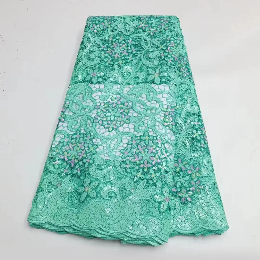 

2023 Nigerian Sequins Guipure Shiny Cord Lace Cupion Lace Fabric Match Sego Headtie Scarfs Sew For Traditional Occasional Dress