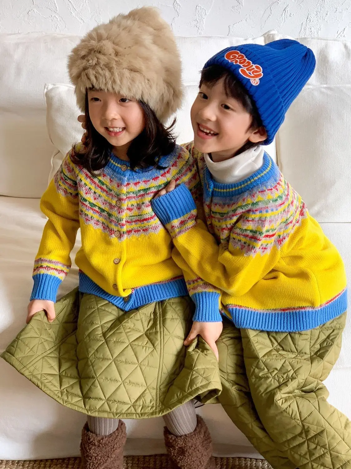 Kinderkleidung im koreanischen Stil 2026 Neue Winter Vintage Fair Isle Jacquard Strickjacke für Mädchen – Detail 2