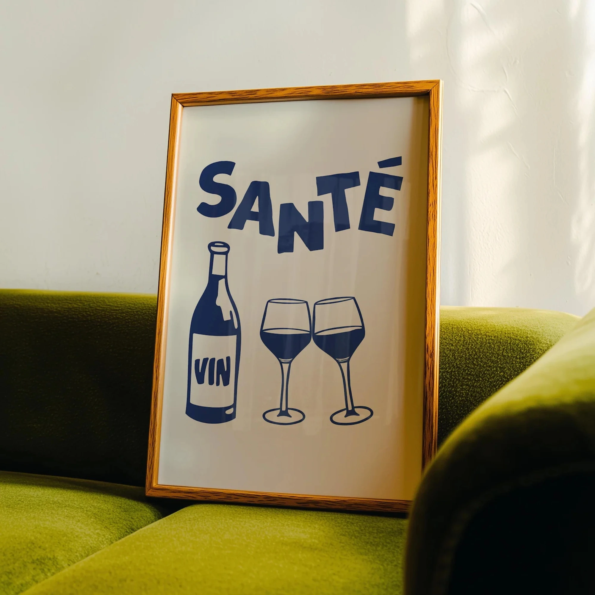 Blue Santé Retro French Wine Wandkunstdruck, Leinwandgemälde, Poster, Bild für Barwagen, Wohnzimmer, Schlafzimmer, Heimdekoration