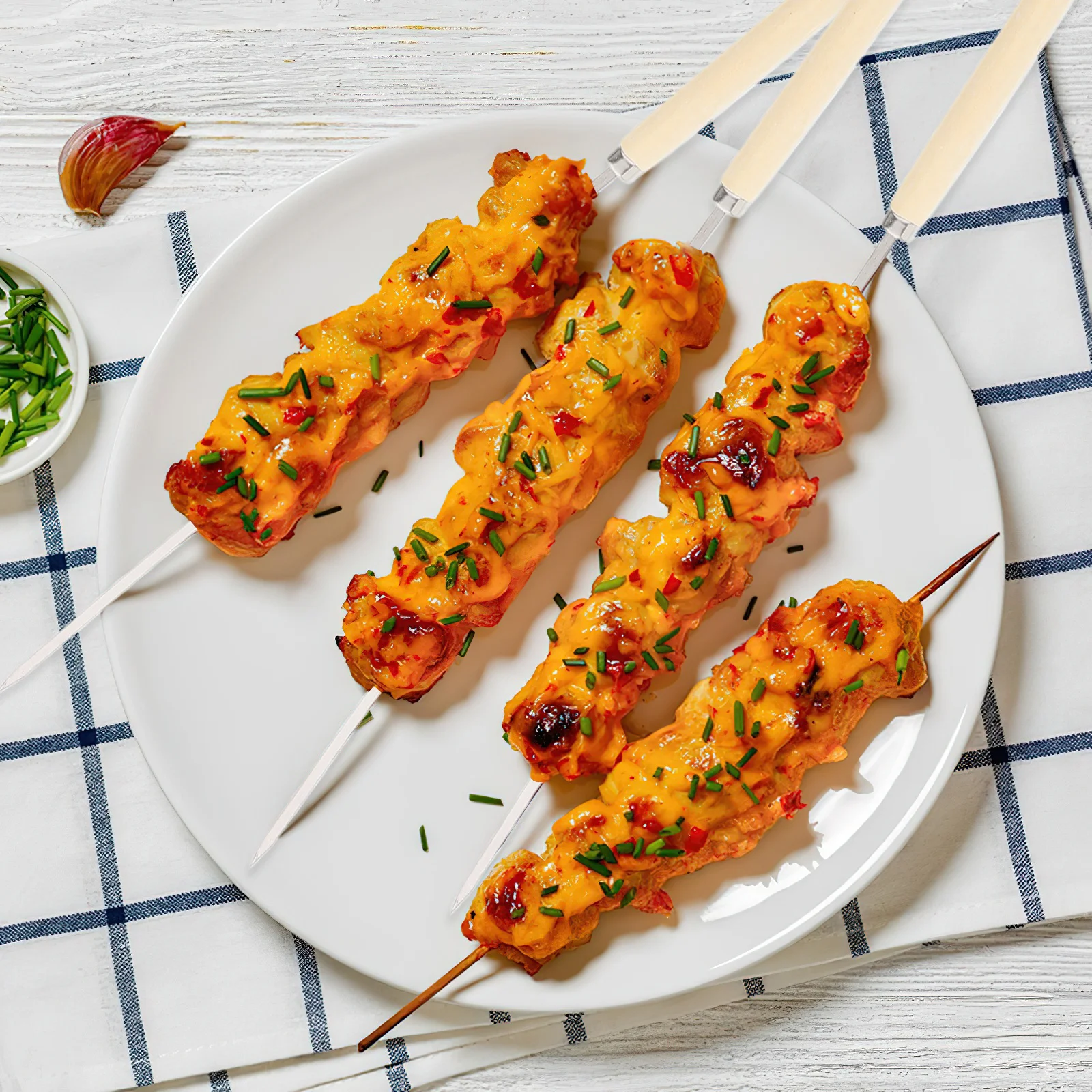 

25Pcs Grilling Skewers Stainless Steel Wood Handle Flat Metal Bbq Skewers Reusable Barbecue Tools Perfect for Kebabs Meat