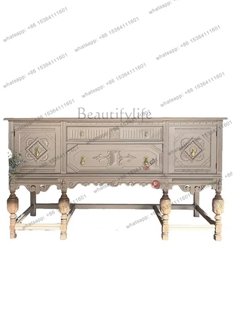 

French retro carved solid wood porch decorative cabinet American storage side cabinet