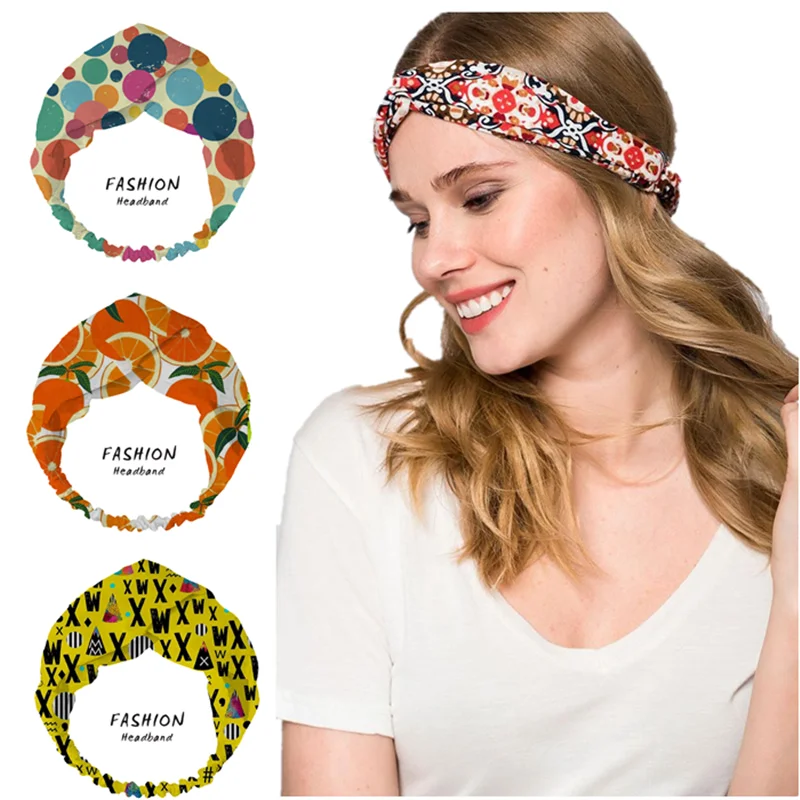 Fashion Summer Bohemian Style Hairbands Print Headbands For Women Retro Cross Knot Turban Bandage Bandanas Hair Accessories