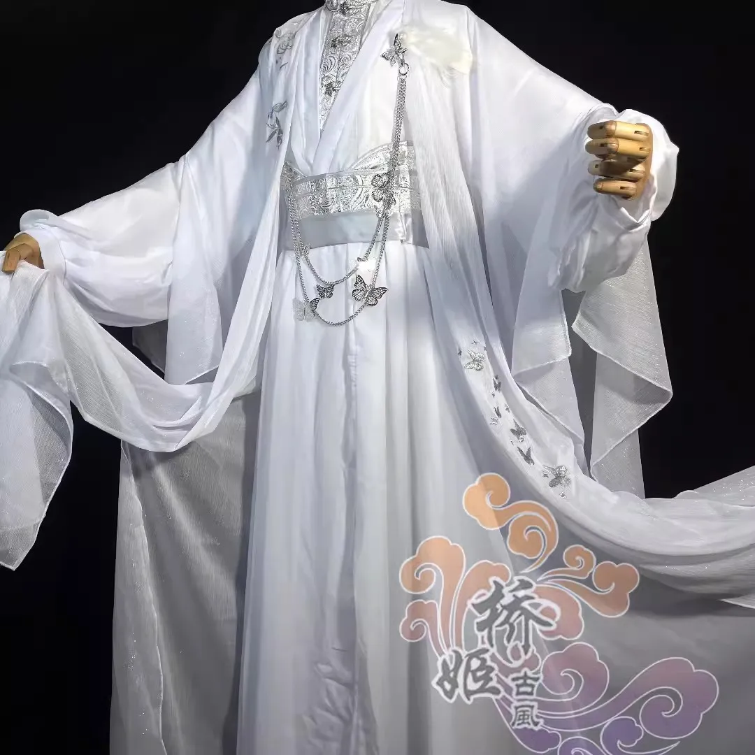 Hua Cheng Cosplay Costume Wig White Clothes Tian Guan Ci Fu Chinese Hanfu San Lang Huacheng Outfits With Eyemask Wrist Guard