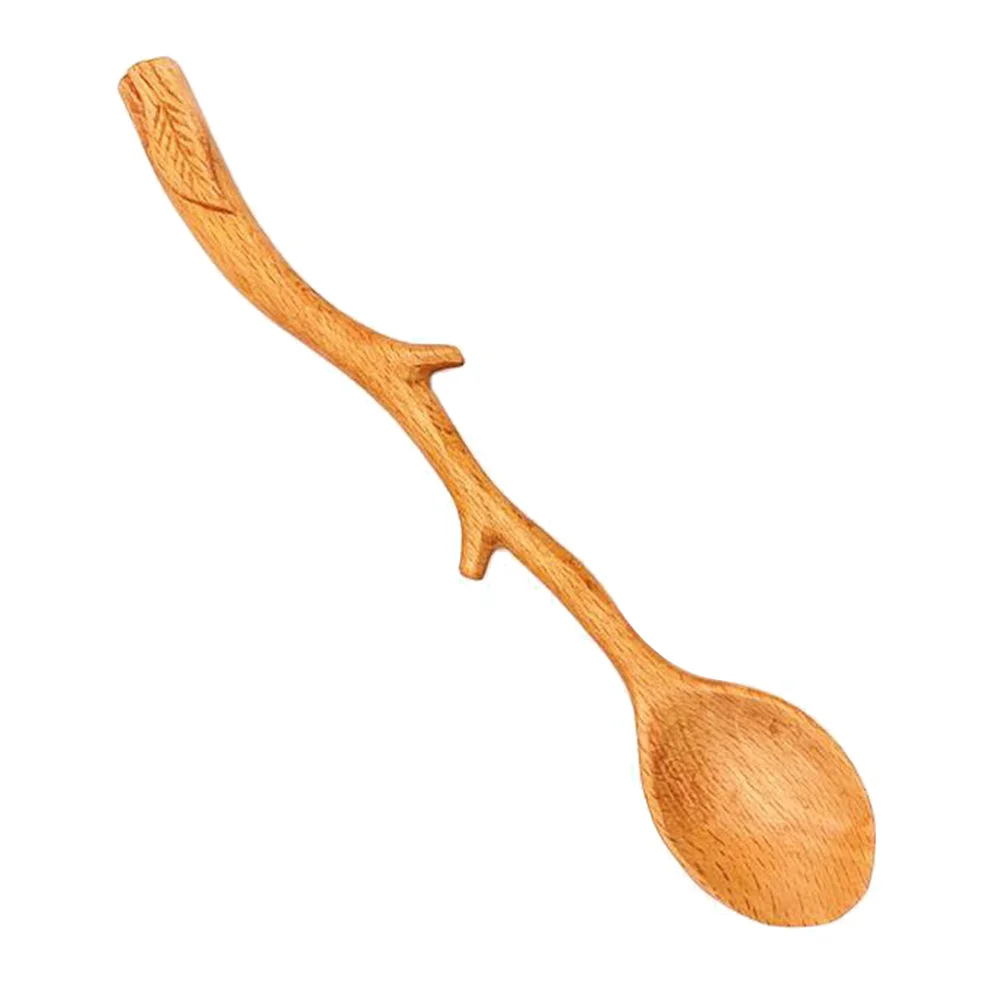 Japanese Style Beech Spoons Branch Shape Long Handle Scoop Coffee Stirring Spoon Tableware Wooden Spoons