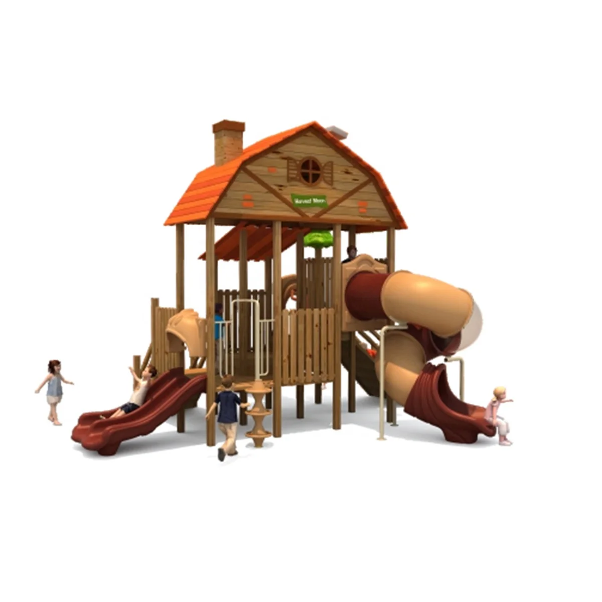High-quality Children's Outdoor Wooden Game House Multi-purpose Playground Combination Slide Wooden Amusement Park