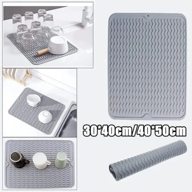 

1Pcs Wave Draining Pad Silicone Drying Mat New Non-slip Dish Holder Table Mat Kitchen Placemat Foldable Heat Insulation Pad